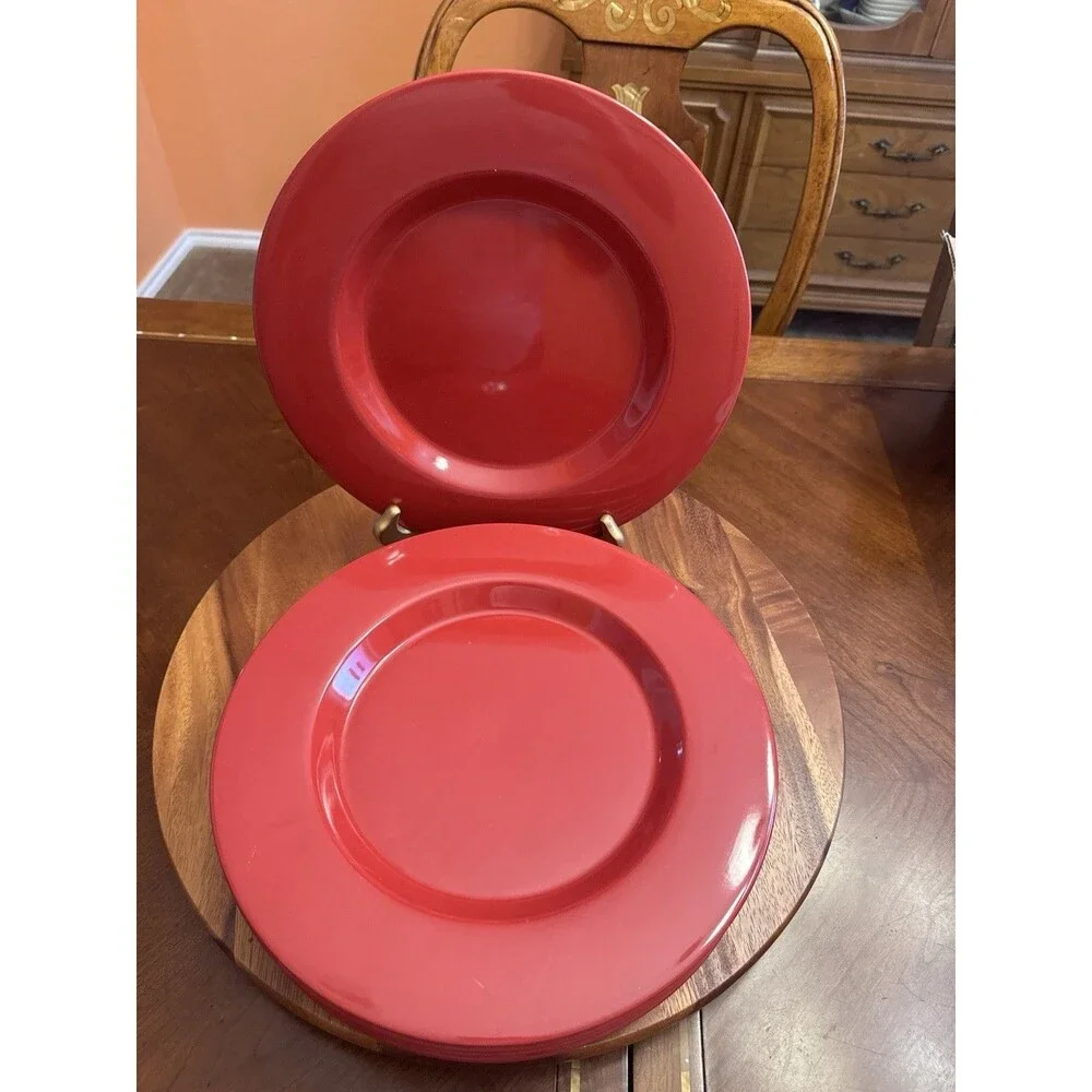 PIER 1 Red Earthenware Dinner Plates 10 3/4 in A SET OF 6